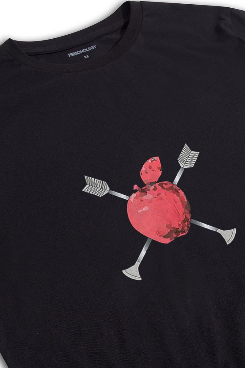 Black Soft Fabric Apple Design Short Sleeve Tee
