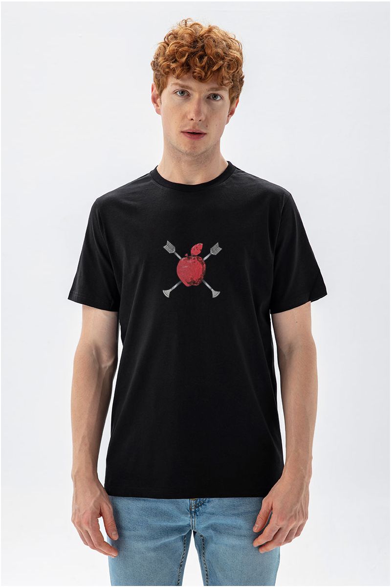 Black Soft Fabric Apple Design Short Sleeve Tee