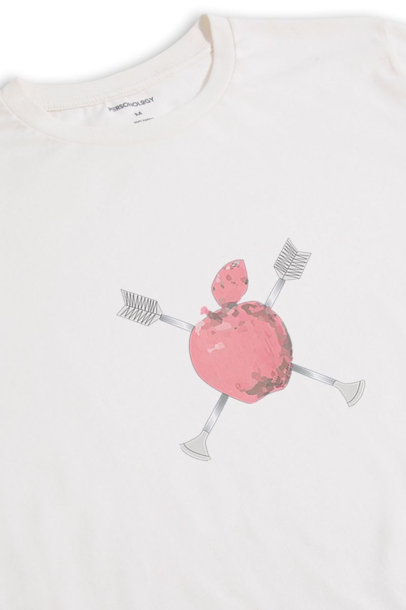 Off White Soft Fabric Apple Design Short Sleeve Tee