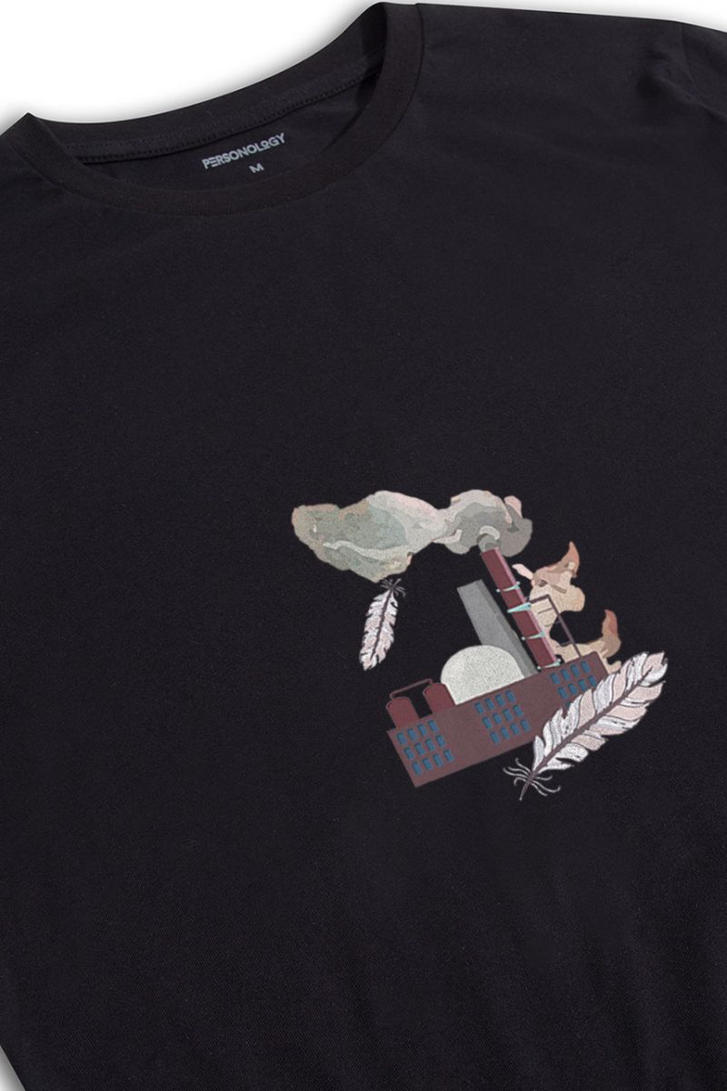 Black Soft Fabric Heliopause Design Short Sleeve Tee