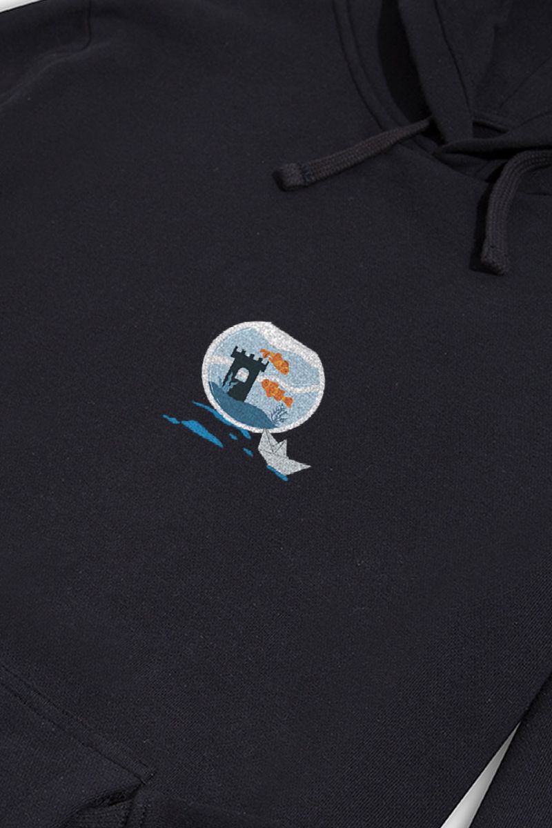 Black Premium Cotton Okeanos Design Pullover Hoodie