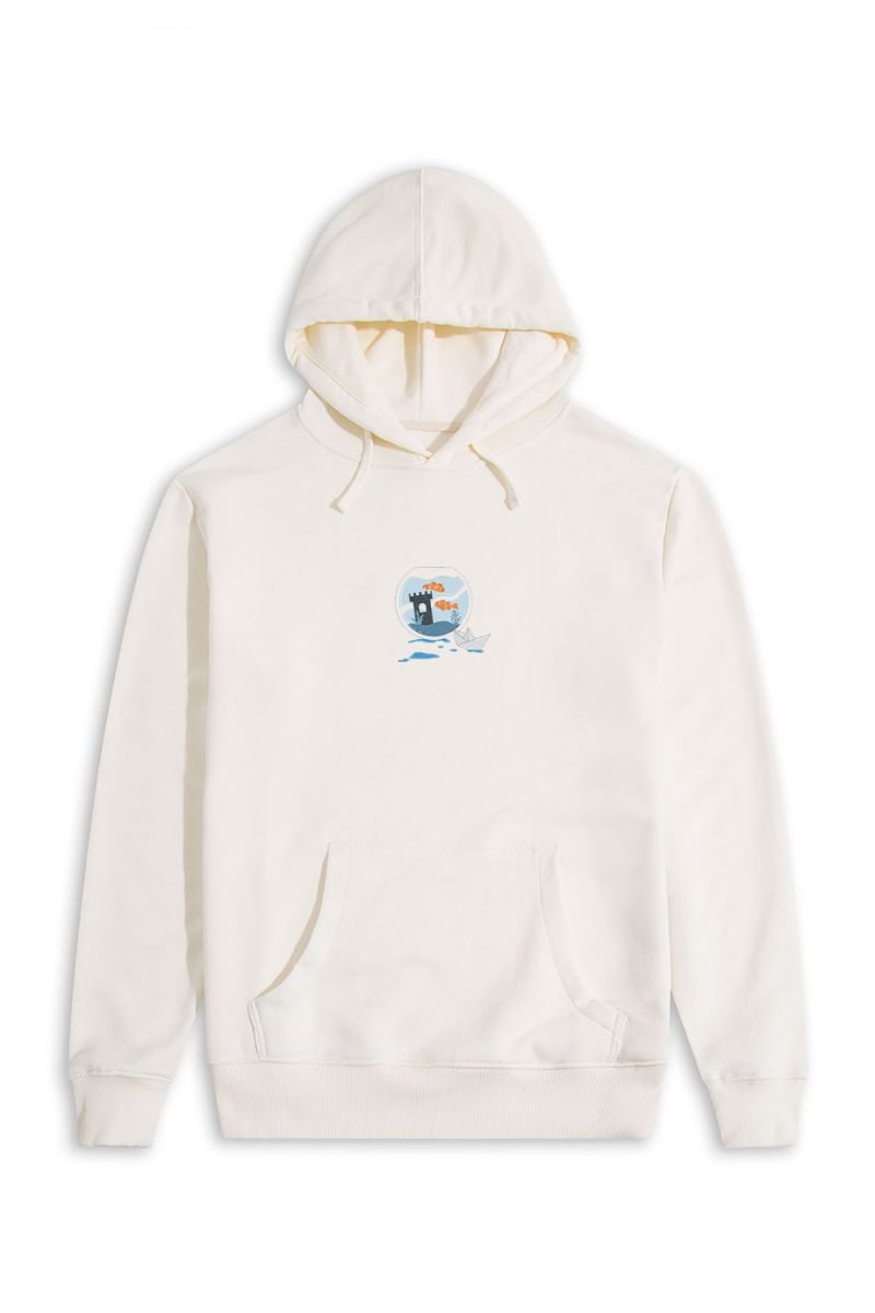 Ecru Premium Cotton Okeanos Design Pullover Hoodie