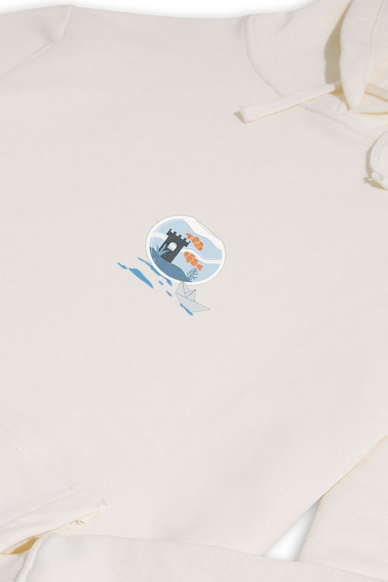 Ecru Premium Cotton Okeanos Design Pullover Hoodie