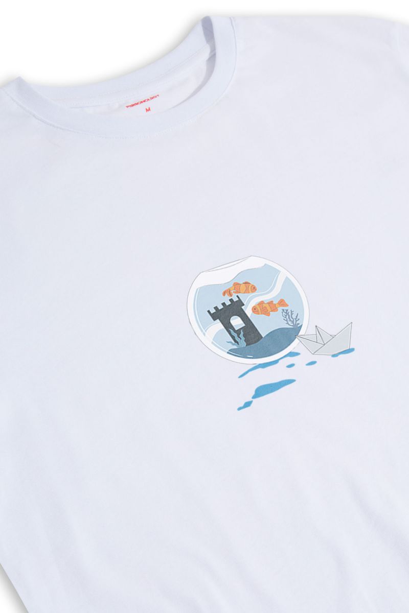 White Soft Fabric Okeanos Design Short Sleeve Tee
