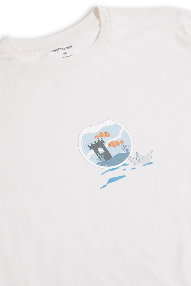 Off White Soft Fabric Okeanos Design Short Sleeve Tee