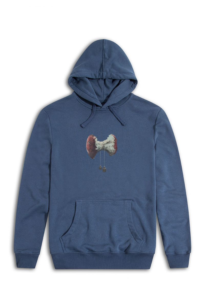 Navy Premium Cotton Bitten Design Pullover Hoodie