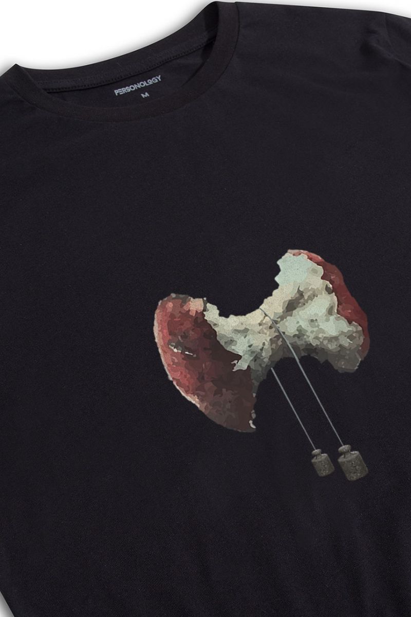 Black Soft Fabric Bitten Design Short Sleeve Tee