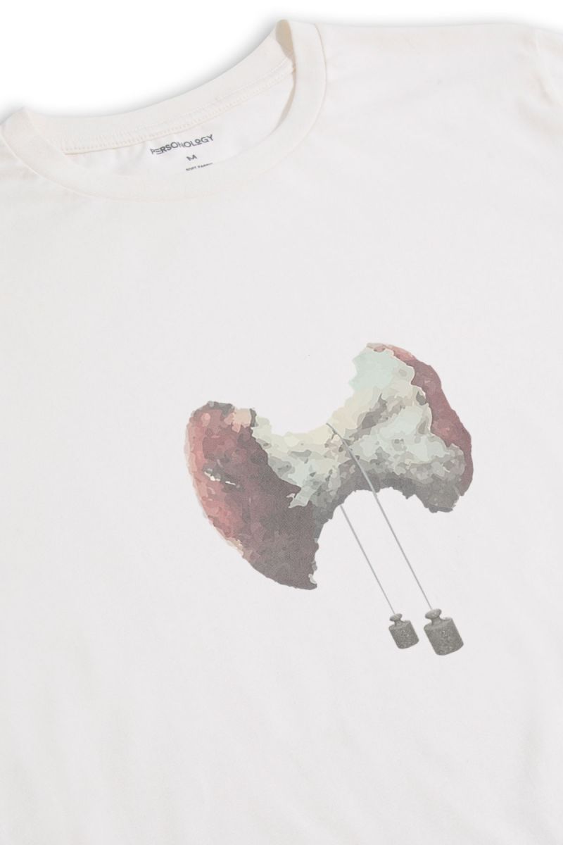 Off White Soft Fabric Bitten Design Short Sleeve Tee