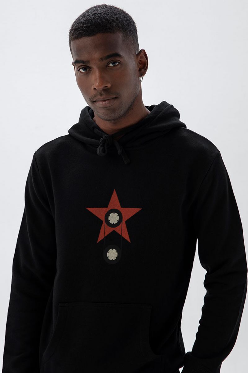 Black Premium Cotton On The Stars Design Pullover Hoodie