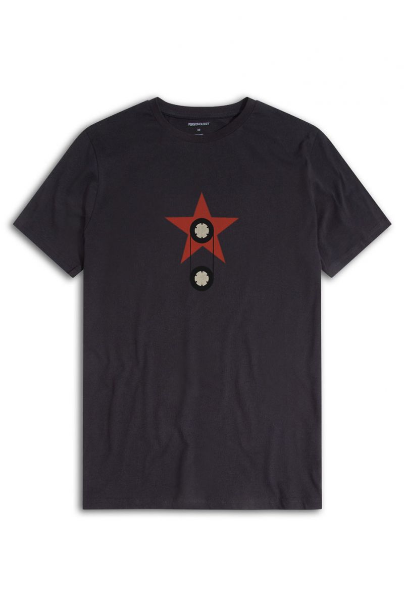 Black Soft Fabric On The Stars Design Short Sleeve Tee