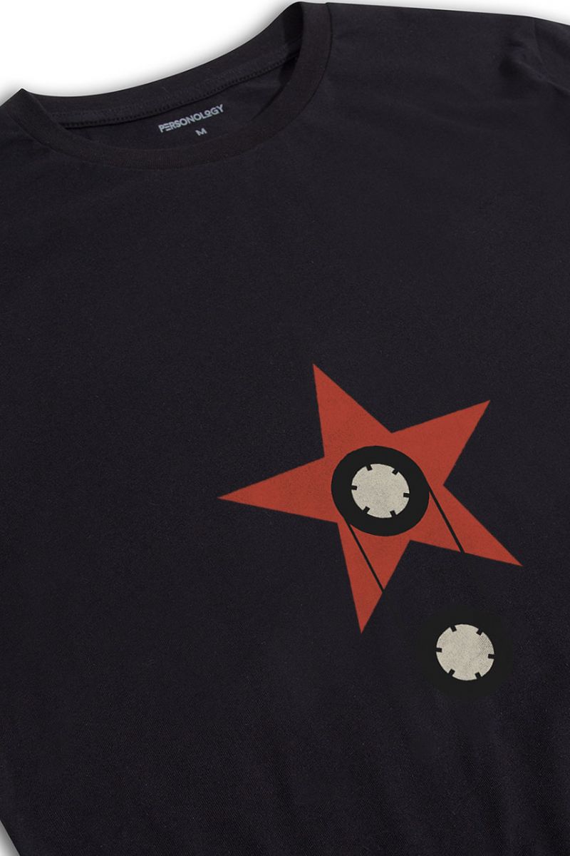 Black Soft Fabric On The Stars Design Short Sleeve Tee