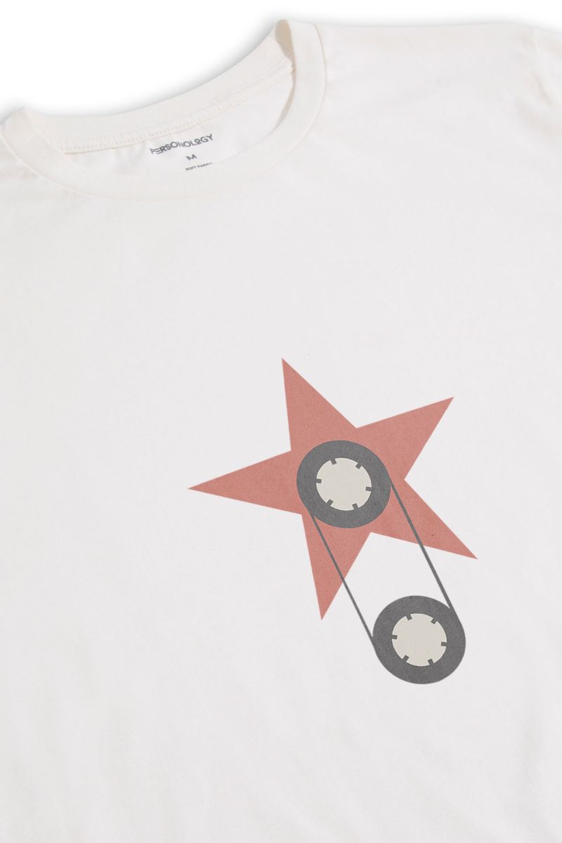 Off White Soft Fabric On The Stars Design Short Sleeve Tee