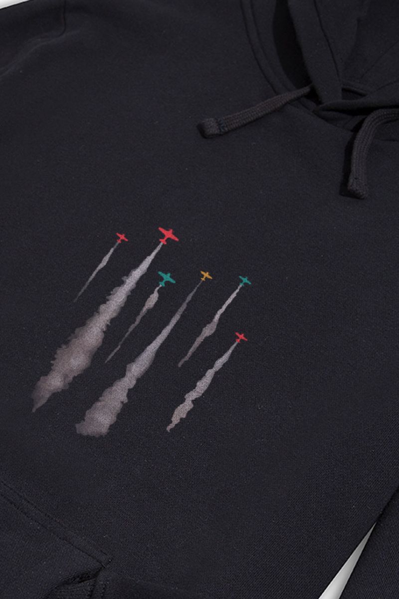 Black Premium Cotton Flying Low Design Pullover Hoodie