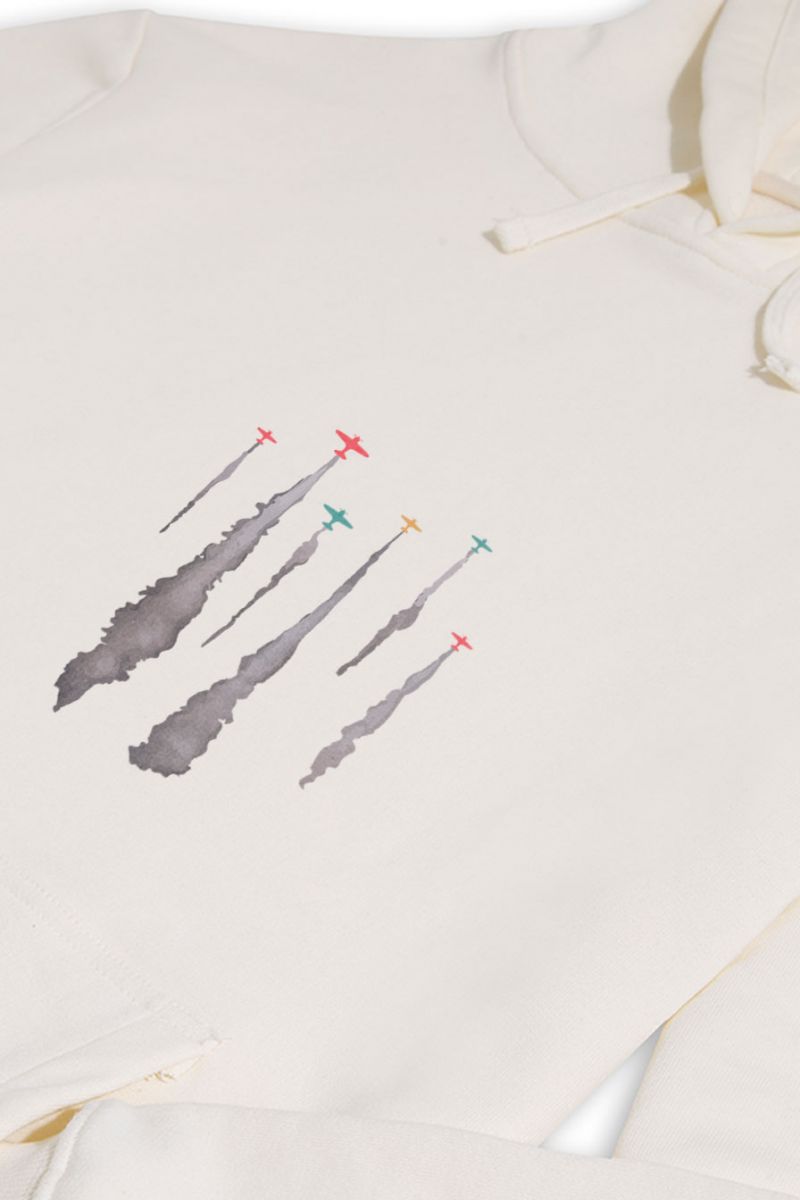 Ecru Premium Cotton Flying Low Design Pullover Hoodie