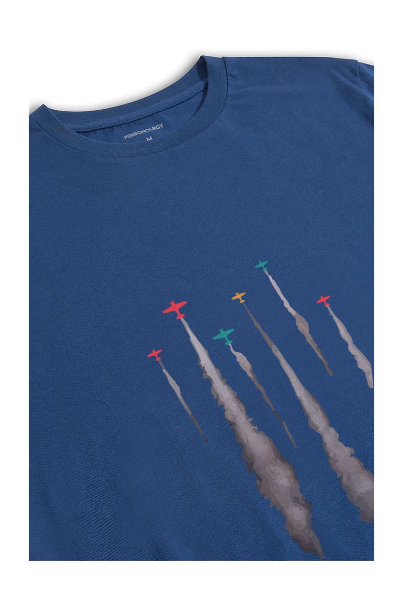 Navy Soft Fabric Flying Low Design Short Sleeve Tee