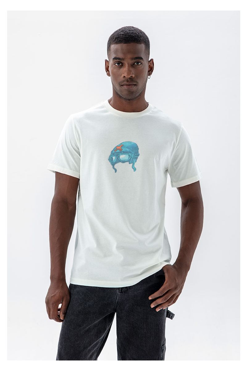Off White Soft Fabric Target Design Short Sleeve Tee