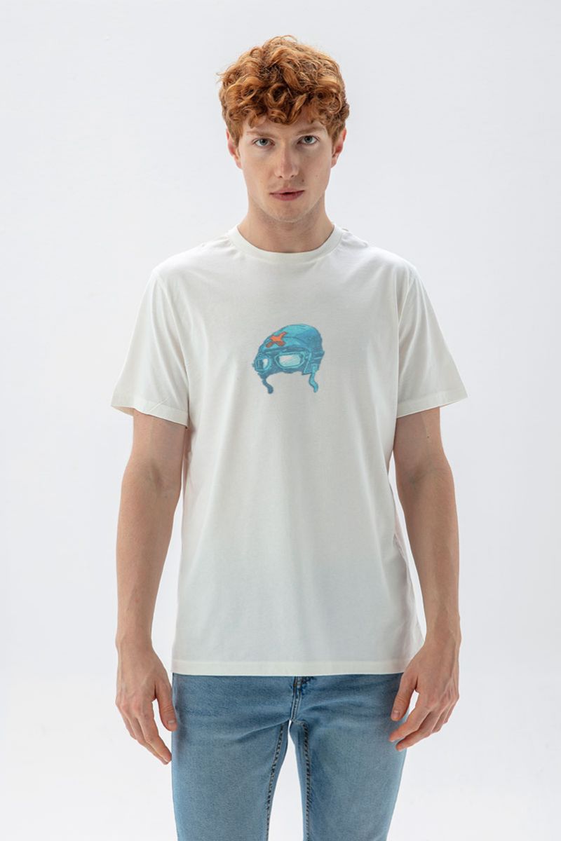 Off White Soft Fabric Target Design Short Sleeve Tee