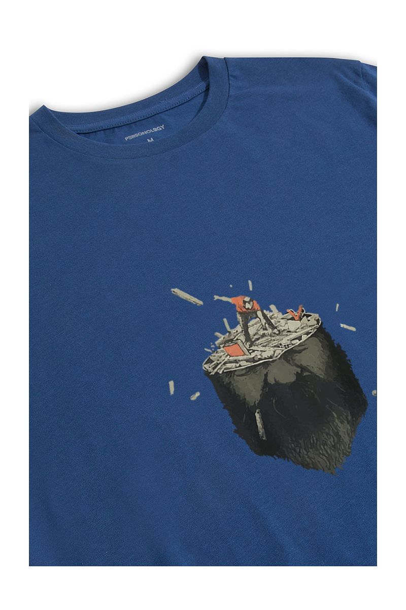 Navy Soft Fabric Bluden Design Short Sleeve Tee