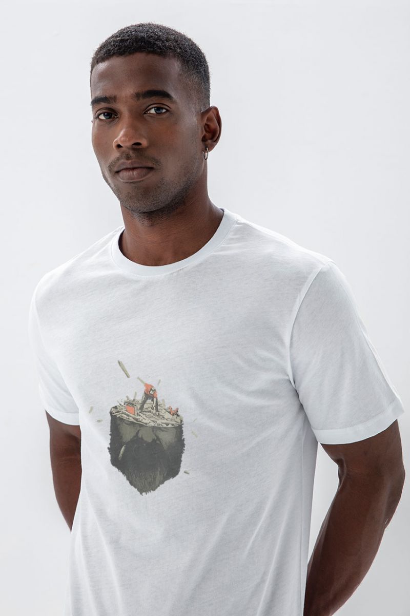 White Soft Fabric Bluden Design Short Sleeve Tee