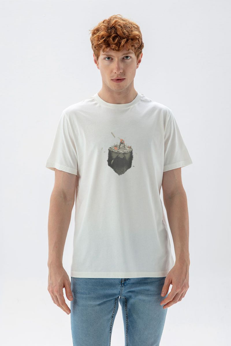 Off White Soft Fabric Bluden Design Short Sleeve Tee