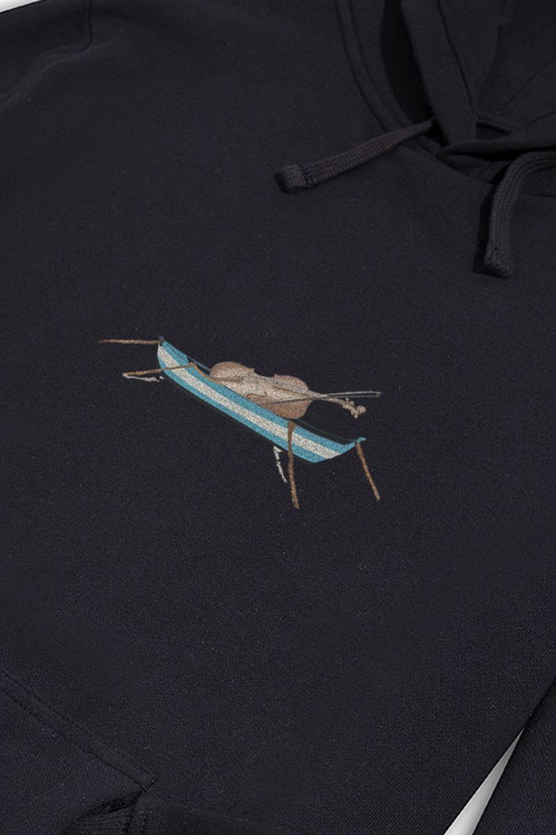 Black Premium Cotton Solo Violin Design Pullover Hoodie