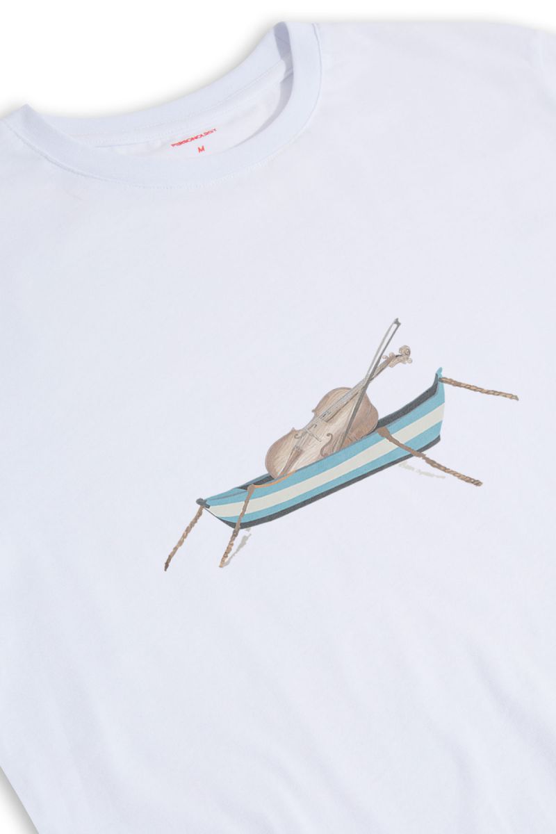 White Soft Fabric Solo Violin Design Short Sleeve Tee