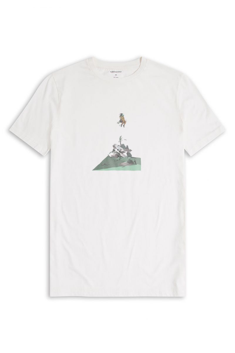 Off White Soft Fabric Stumble Design Short Sleeve Tee