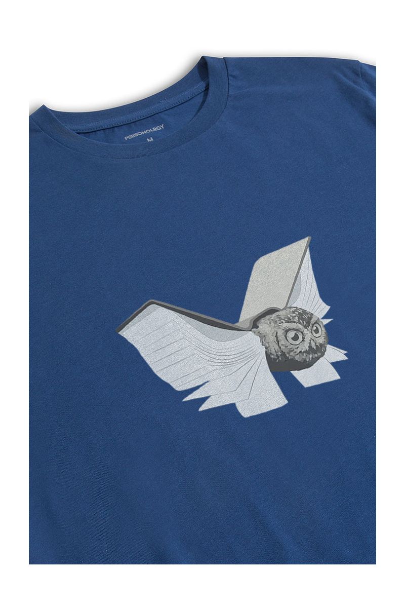Navy Soft Fabric Uil Boek Design Short Sleeve Tee