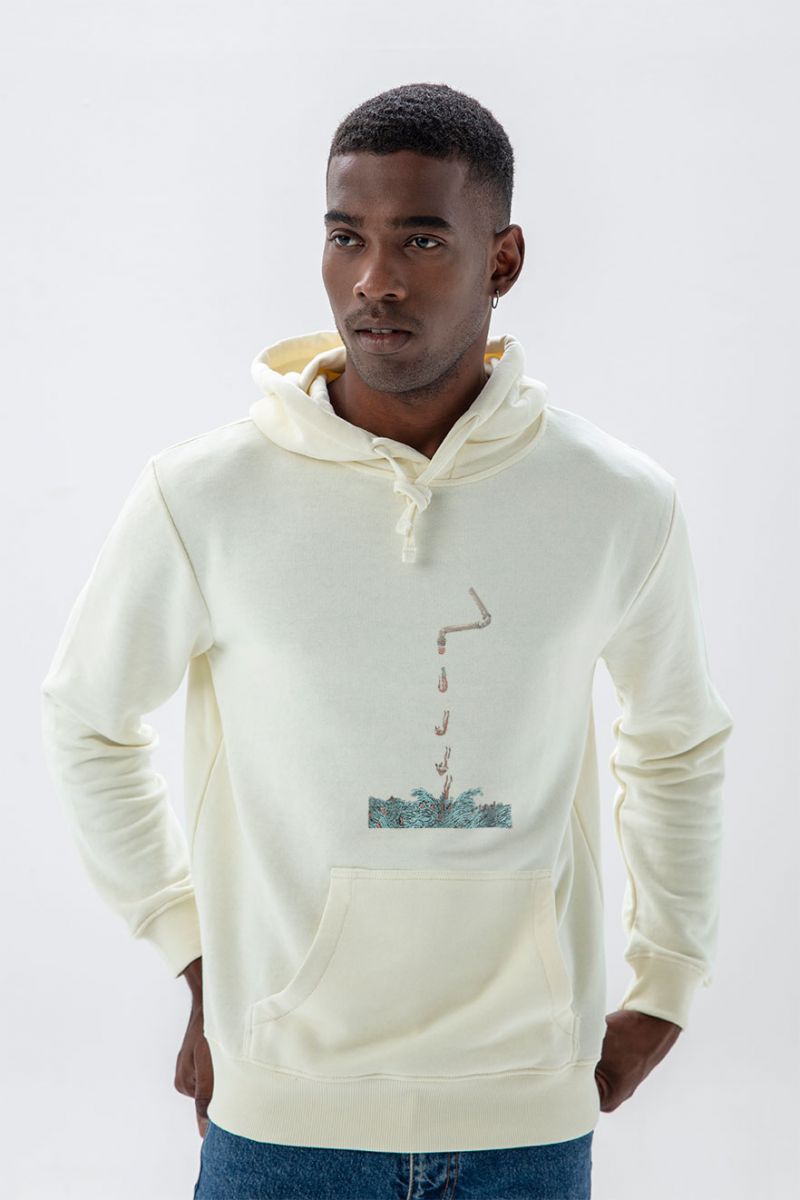 Ecru Premium Cotton Gravity Design Pullover Hoodie