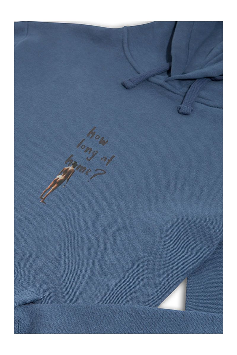 Navy Premium Cotton How Long at Home ? Design Pullover Hoodie