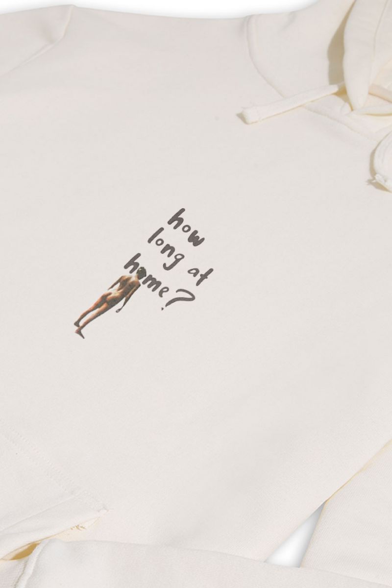 Ecru Premium Cotton How Long at Home ? Design Pullover Hoodie