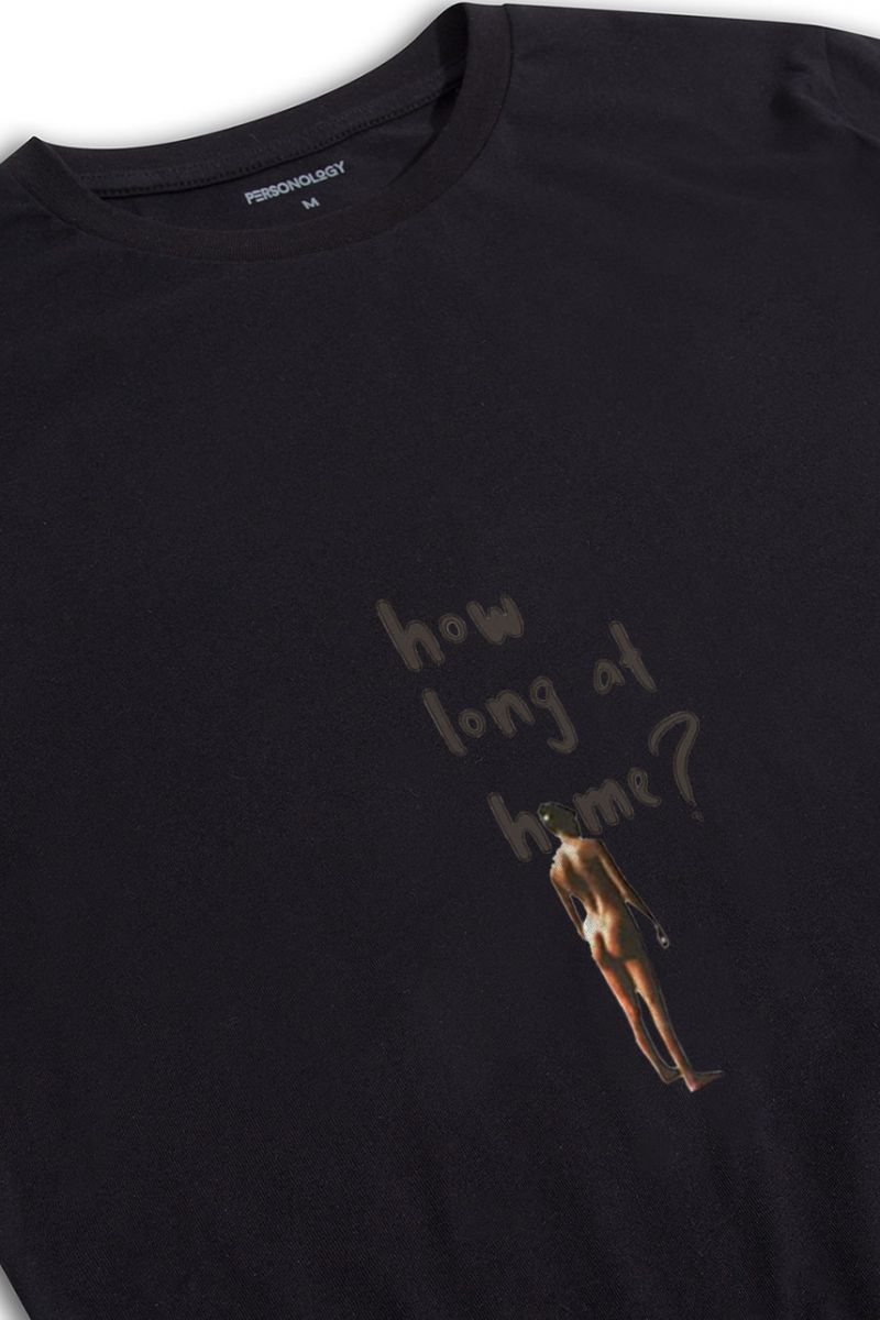 Black Soft Fabric How Long at Home ? Design Short Sleeve Tee