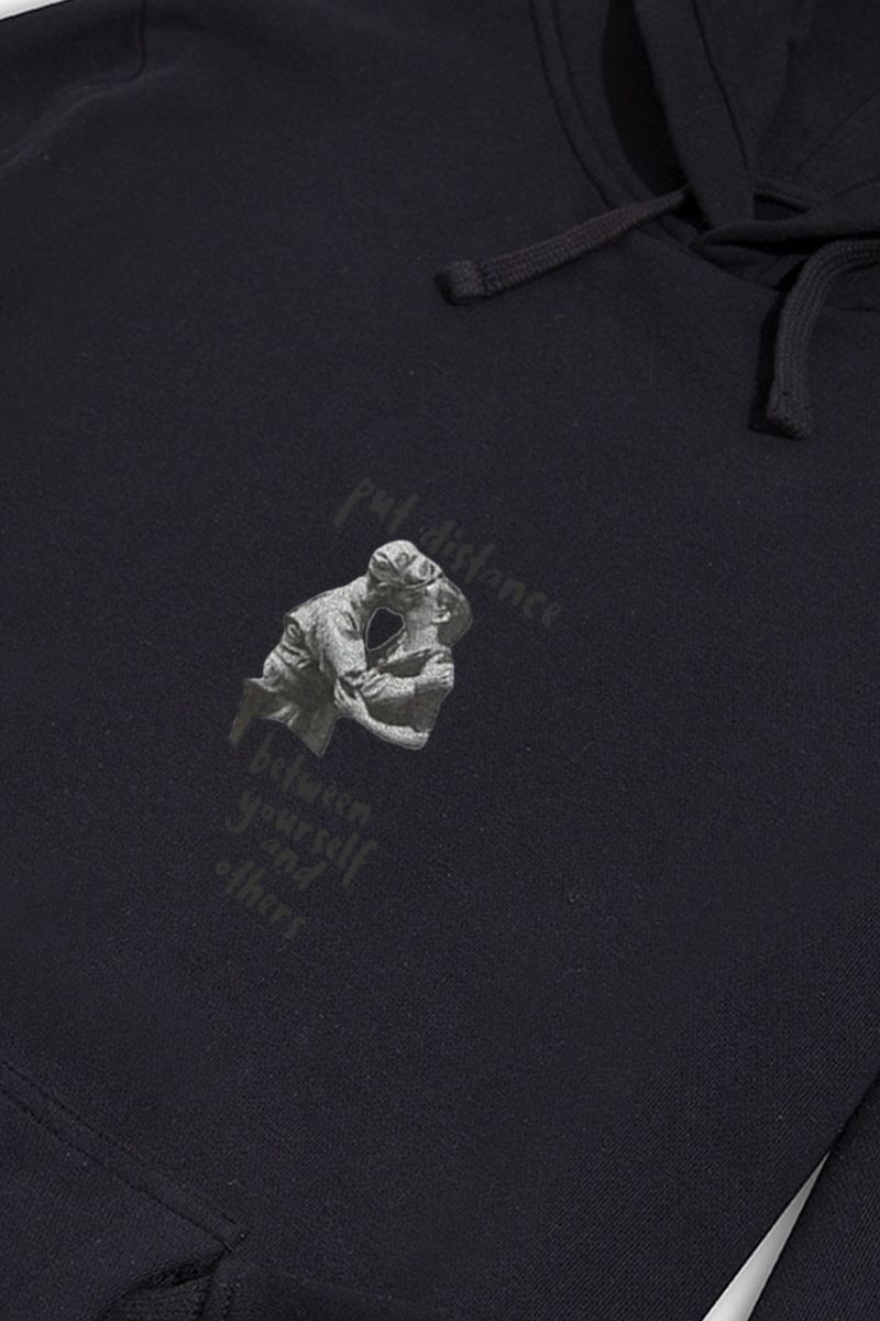 Black Premium Cotton Put Distance Design Pullover Hoodie