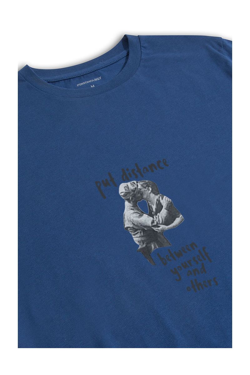 Navy Soft Fabric Put Distance Design Short Sleeve Tee