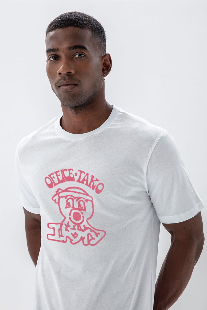 White Soft Fabric Office Tako Design Short Sleeve Tee