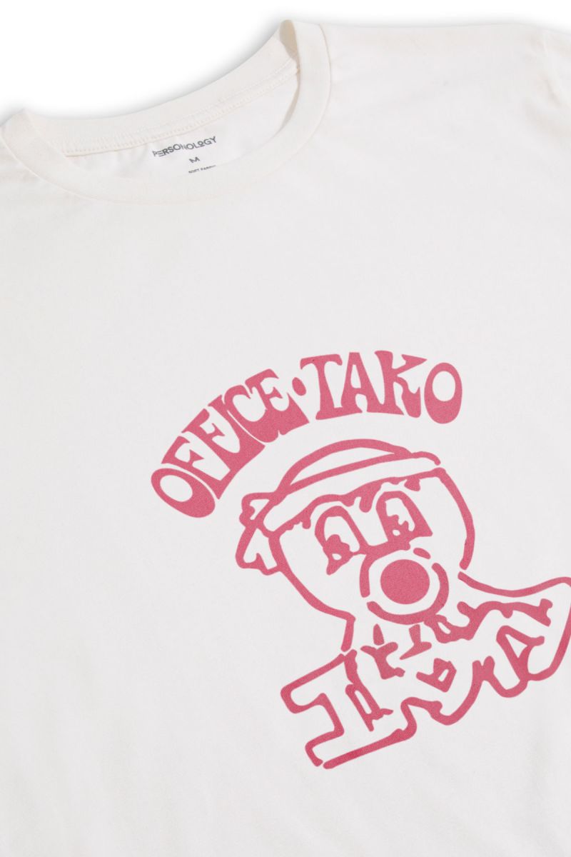 Off White Soft Fabric Office Tako Design Short Sleeve Tee