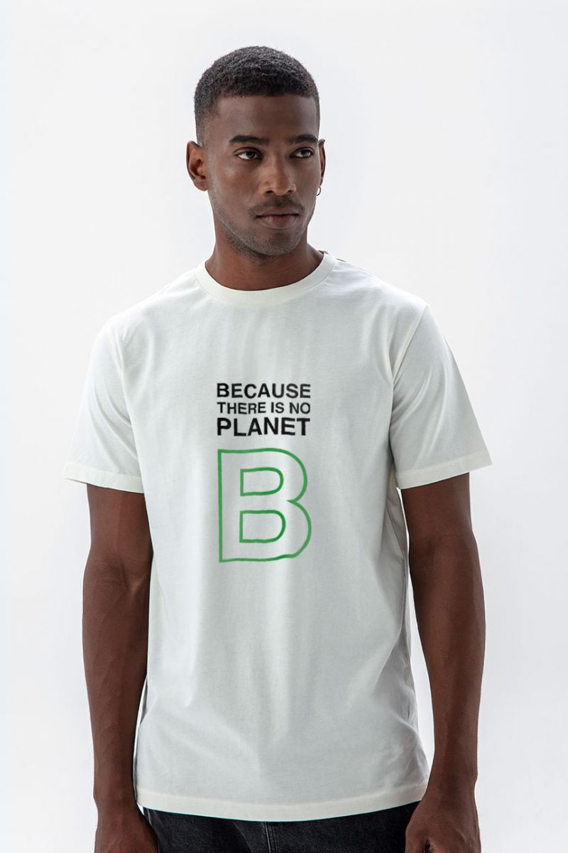 Off White Soft Fabric Because There is No Planet Design Short Sleeve Tee