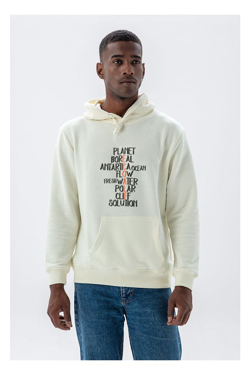 Ecru Premium Cotton Ecoalf Design Pullover Hoodie