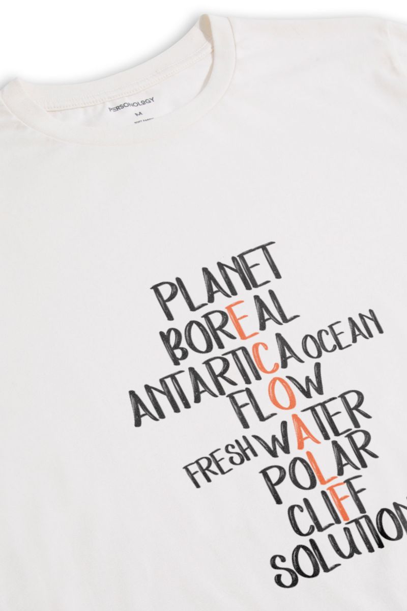 Off White Soft Fabric Ecoalf Design Short Sleeve Tee