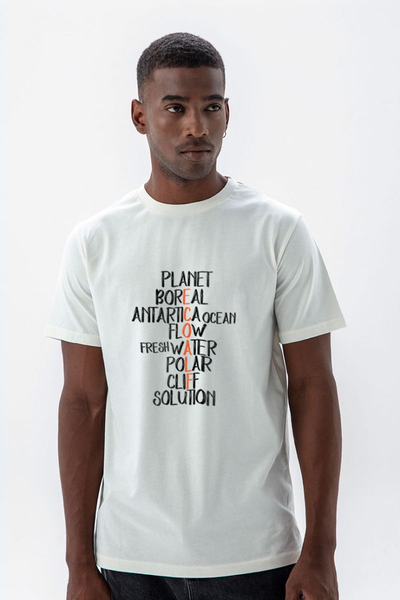 Off White Soft Fabric Ecoalf Design Short Sleeve Tee