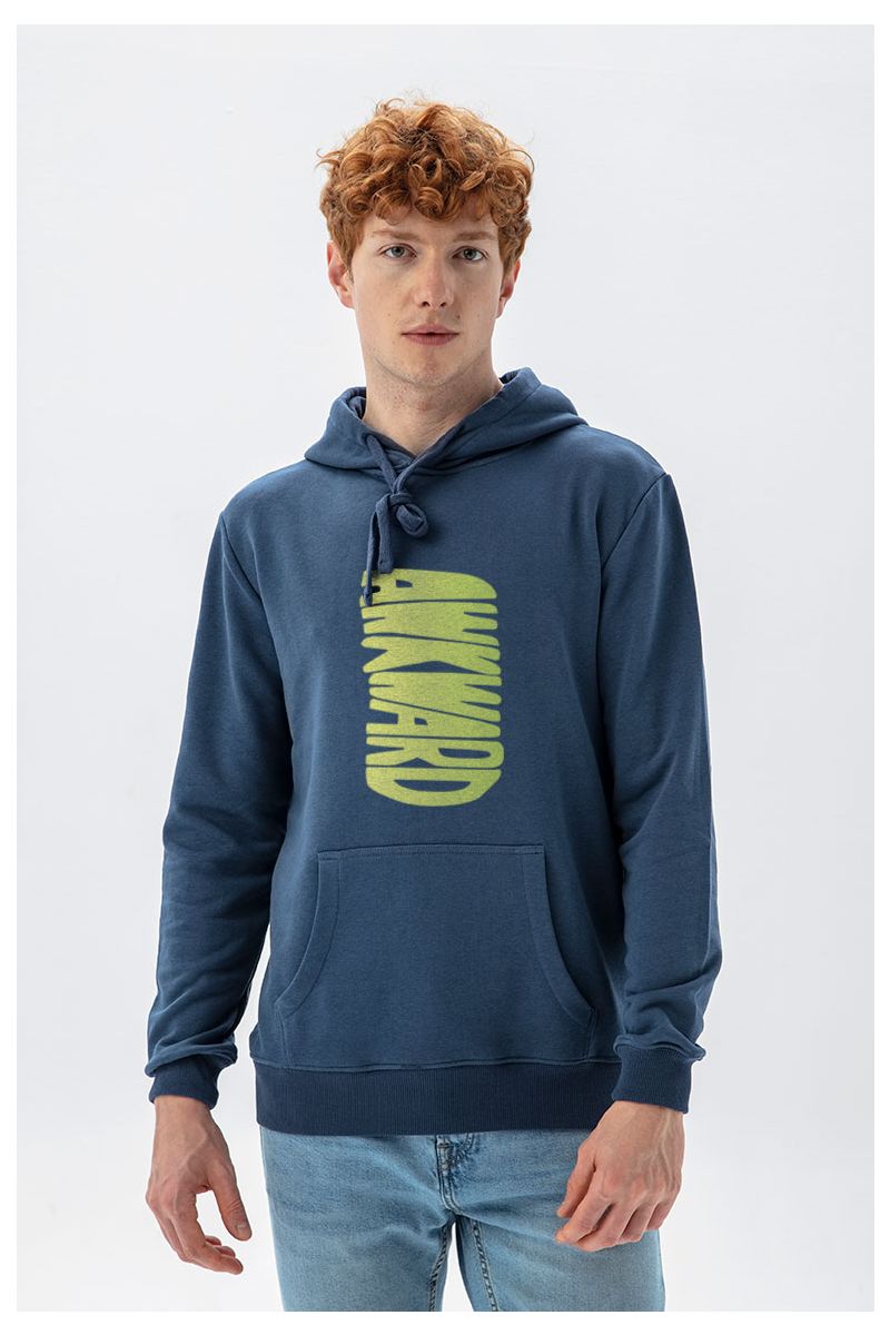 Navy Premium Cotton Awkward Design Pullover Hoodie
