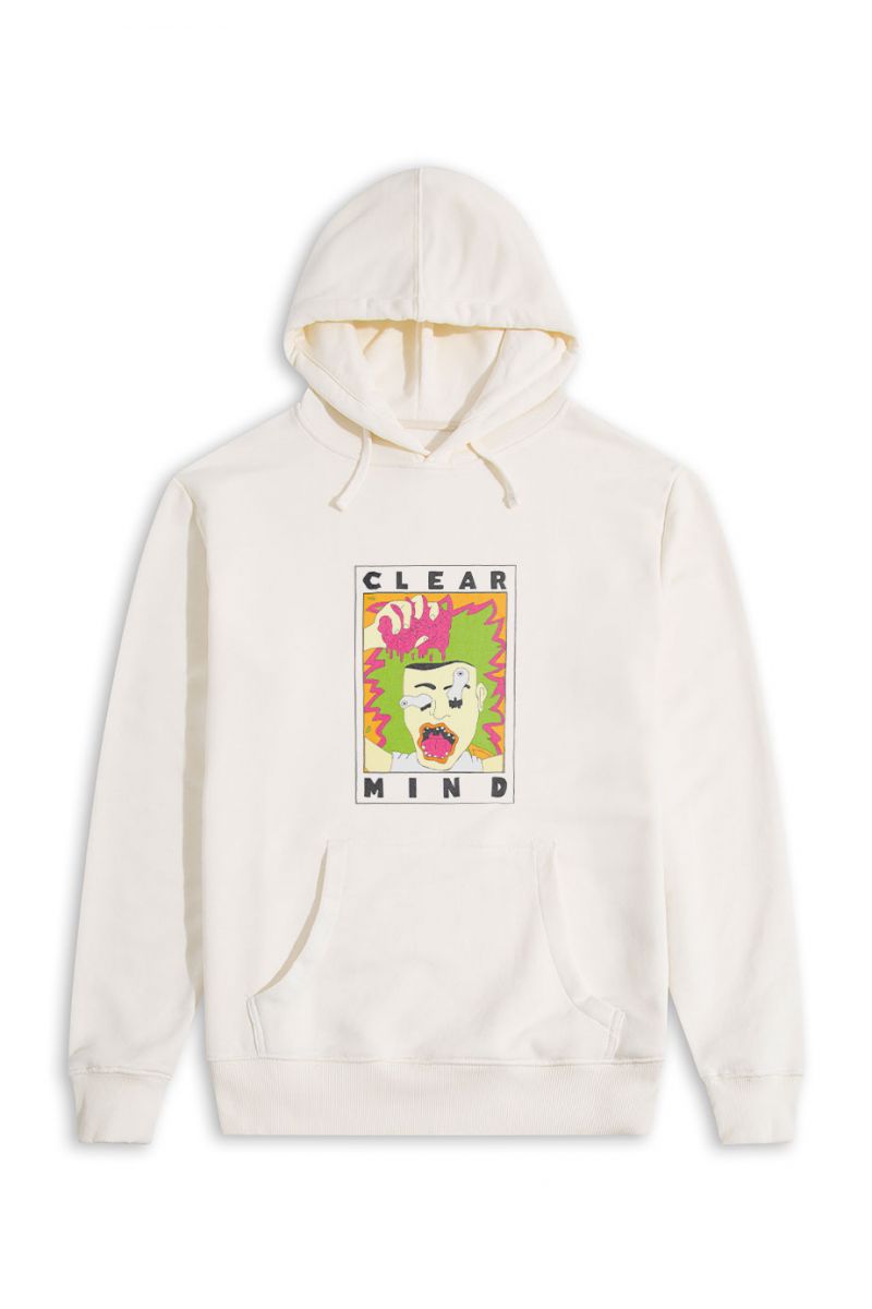 Ecru Premium Cotton Clear Mind Design Pullover Hoodie