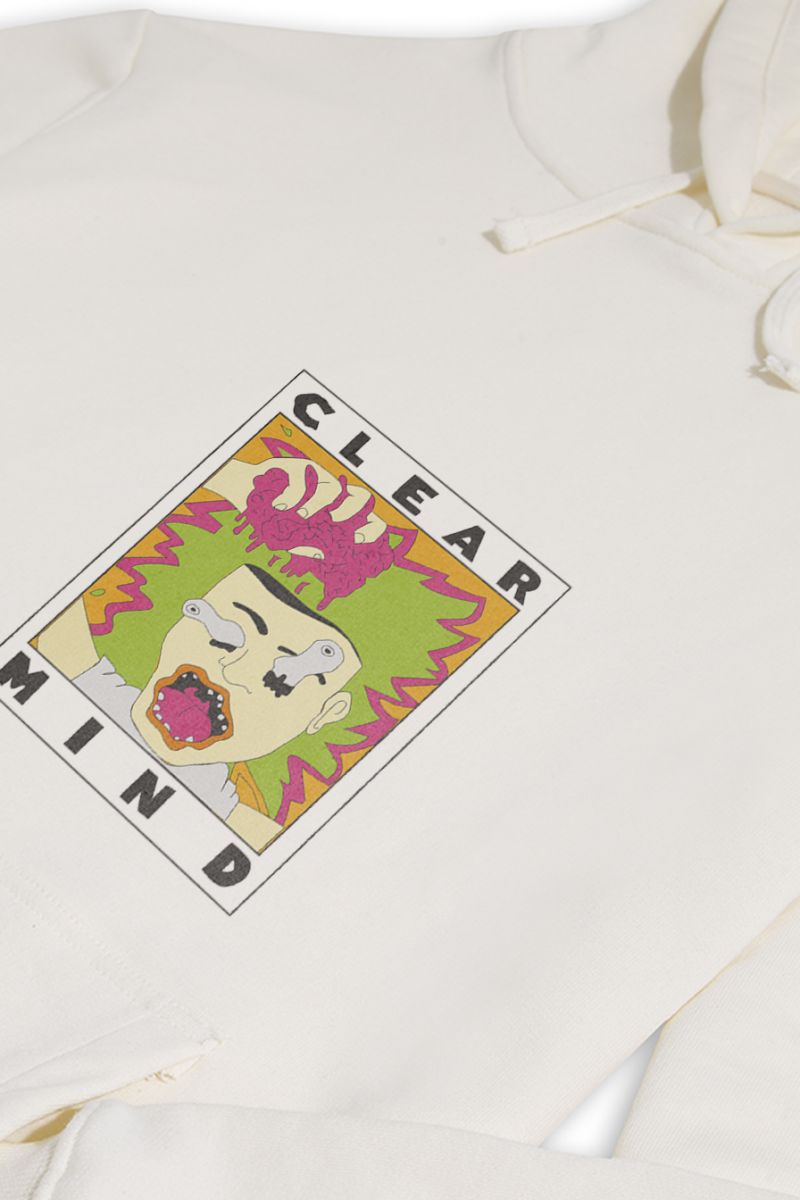 Ecru Premium Cotton Clear Mind Design Pullover Hoodie