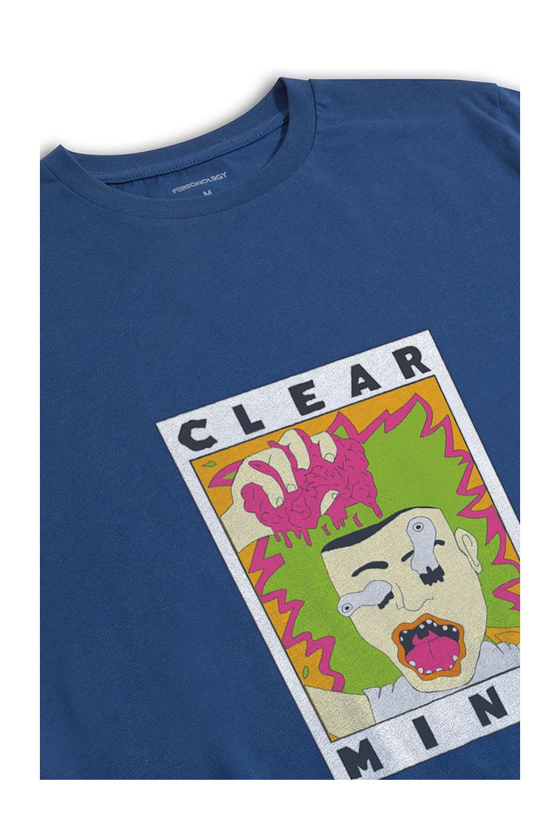 Navy Soft Fabric Clear Mind Design Short Sleeve Tee