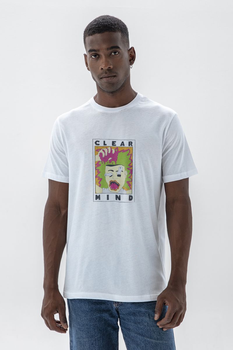 White Soft Fabric Clear Mind Design Short Sleeve Tee