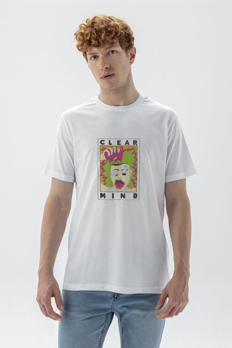 White Soft Fabric Clear Mind Design Short Sleeve Tee
