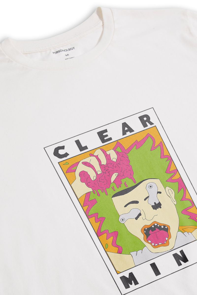 Off White Soft Fabric Clear Mind Design Short Sleeve Tee