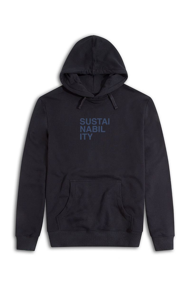 Black Premium Cotton Sustainability Design Pullover Hoodie