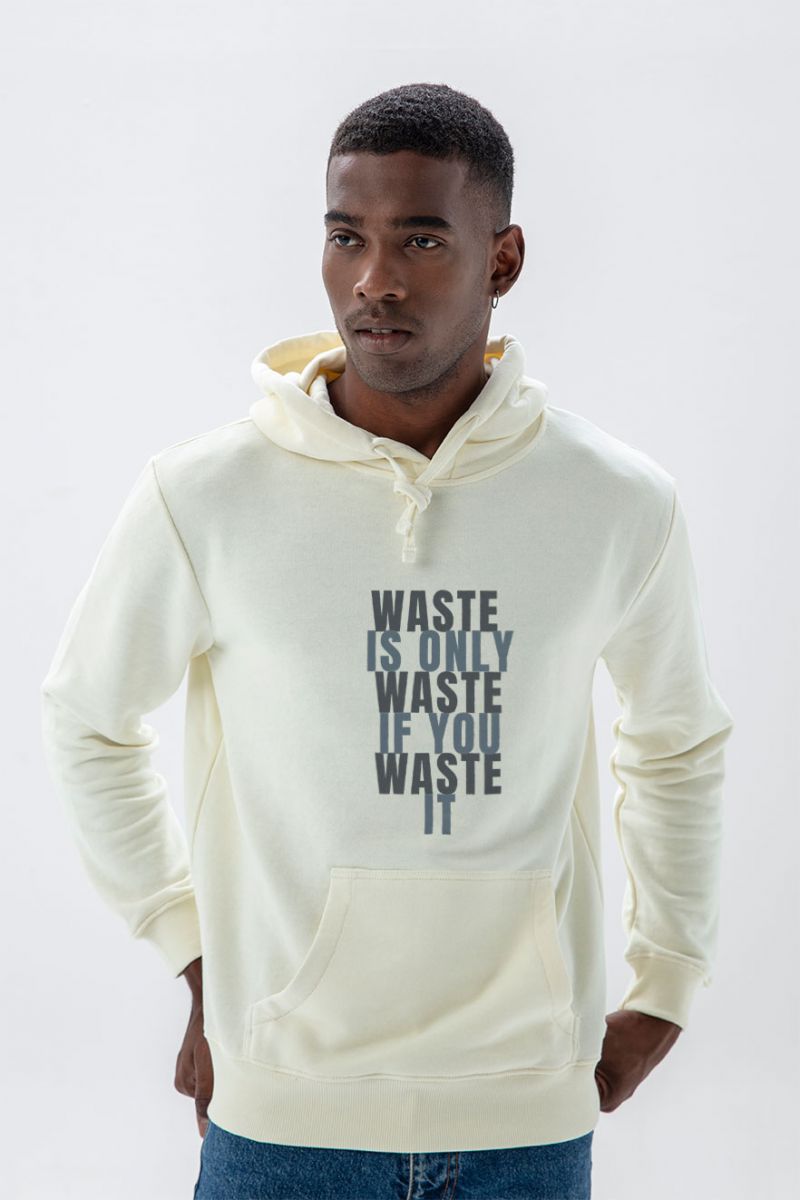 Ecru Premium Cotton WASTE Design Pullover Hoodie