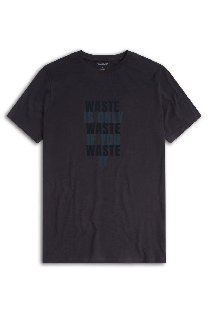 Black Soft Fabric WASTE Design Short Sleeve Tee